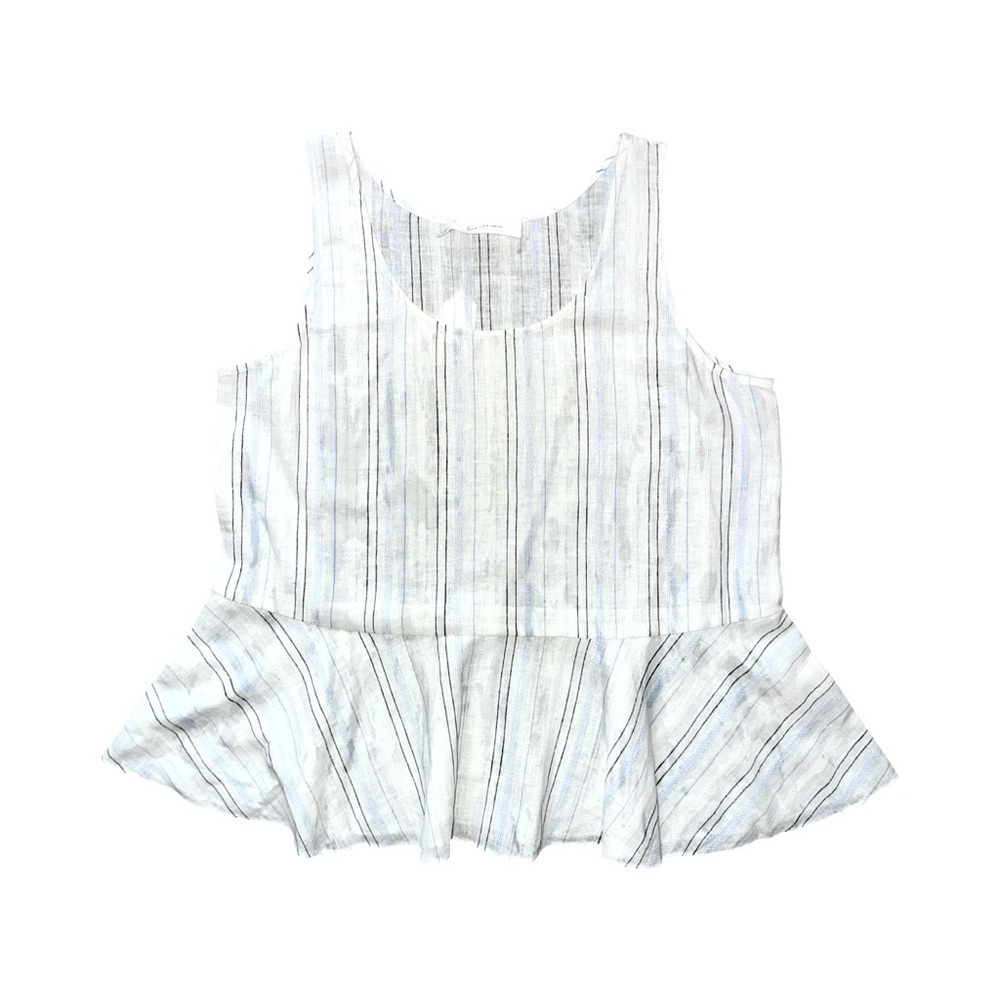 Vince Camuto Linen Striped Sleeveless Peplum Top